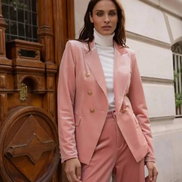 Pink/salmon Velvet Blazer Pants - Picture 2 of 2